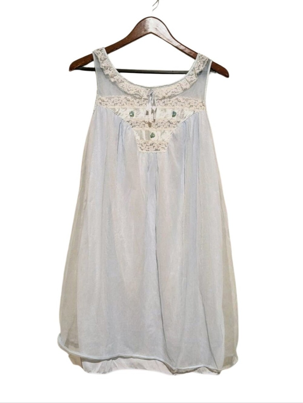 60s Vintage Double Chiffon Nightgown M Baby Blue Sleeveless